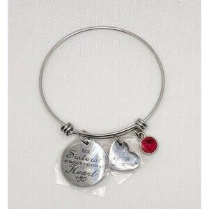 Not Sisters By Blood But Sisters By Heart Charm Bangle Bracelet with Red Charm